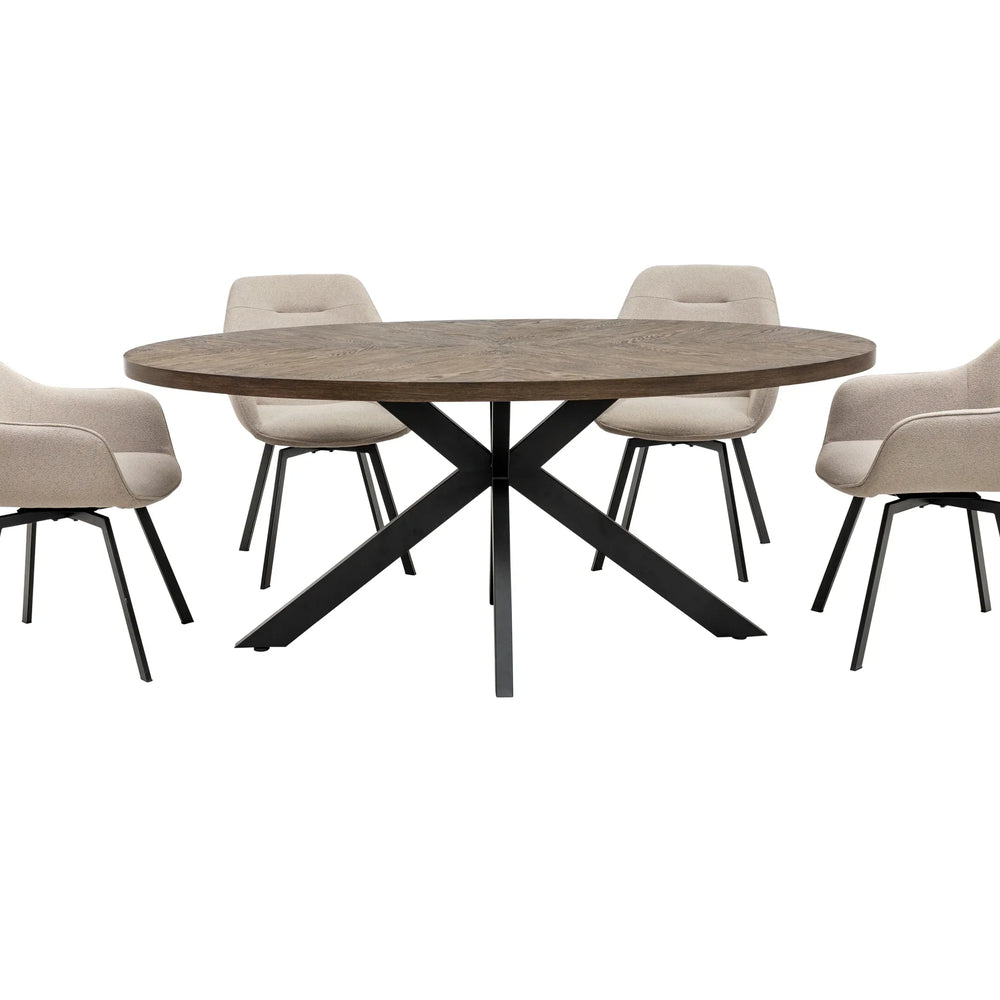 Elegant 1.8m Oval Dining Table in Dark Oak Veneer for Stylish Dining