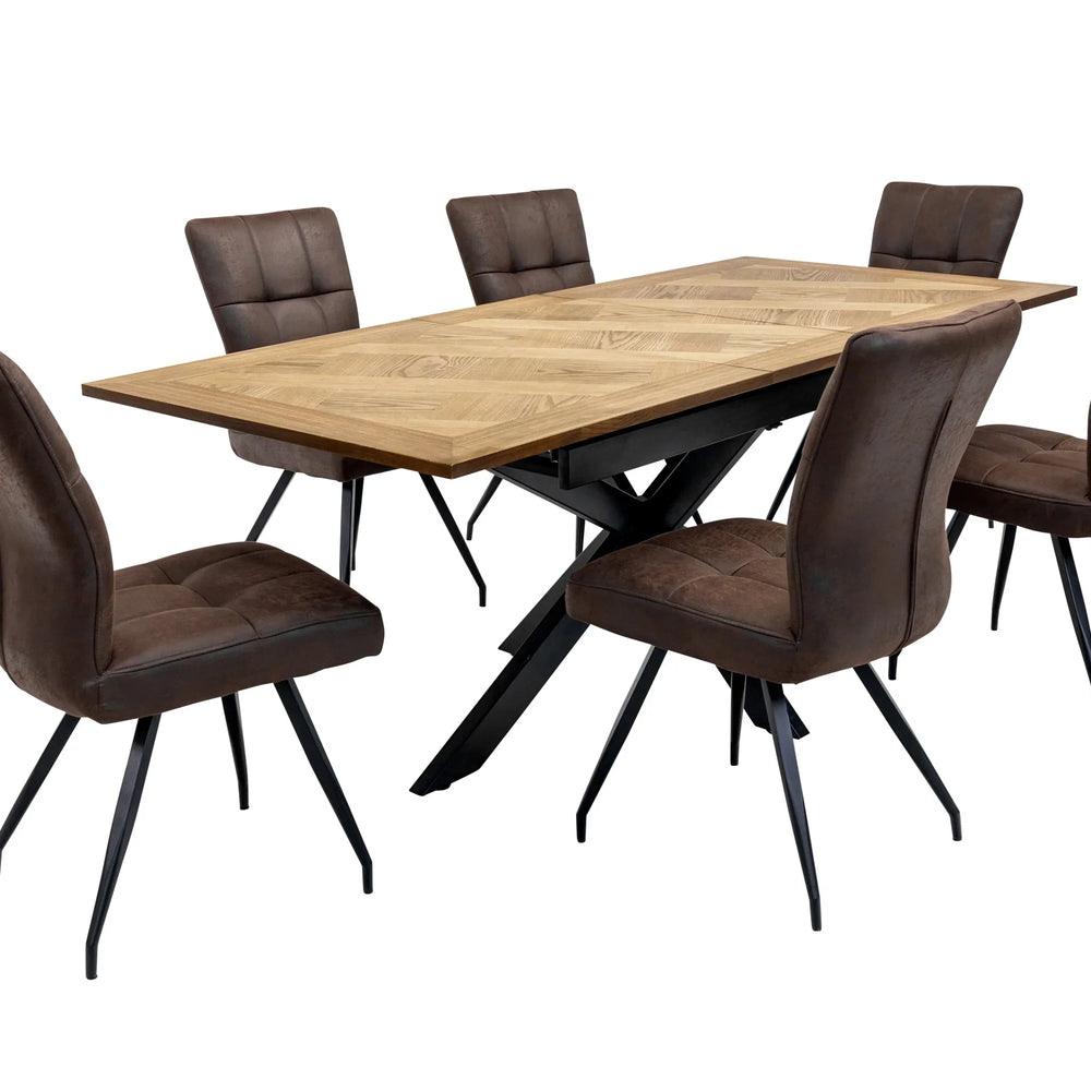 Medium Oak Veneer 1.6m Extending Dining Table with 0.4m Leaf