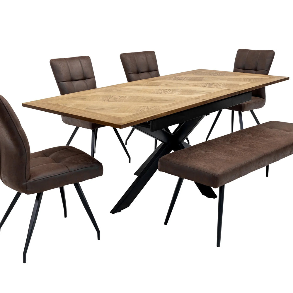 Medium Oak Veneer 1.6m Extending Dining Table with 0.4m Leaf