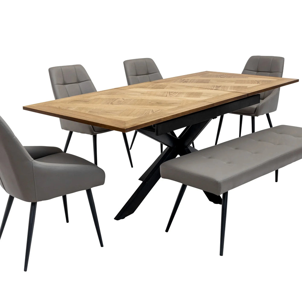 Medium Oak Veneer 1.6m Extending Dining Table with 0.4m Leaf