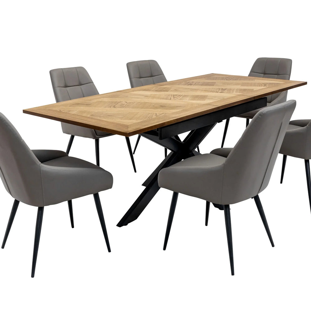 Medium Oak Veneer 1.6m Extending Dining Table with 0.4m Leaf