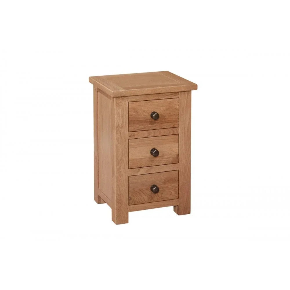 Buy wooden bedside table with three drawers online, oak nightstand, bedroom storage