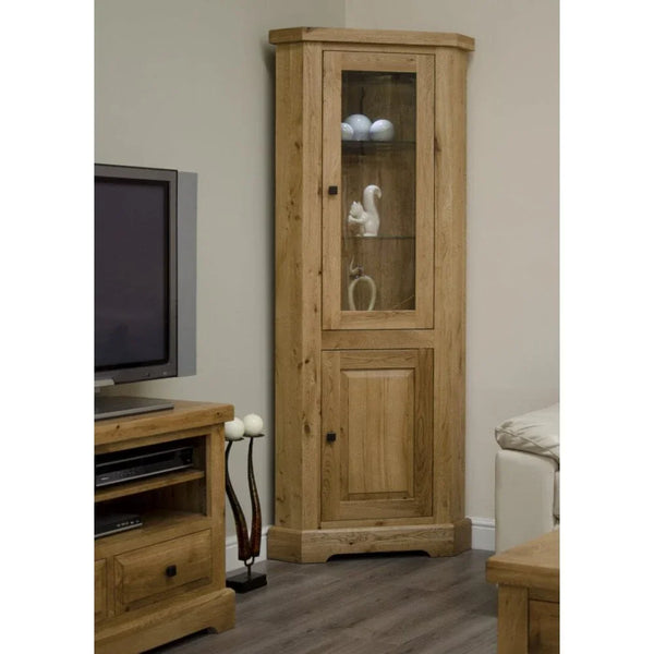Buy oak corner display cabinet online, glass door, living room storage furniture