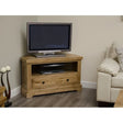 Buy oak corner TV unit with drawer online, wooden media stand for living room