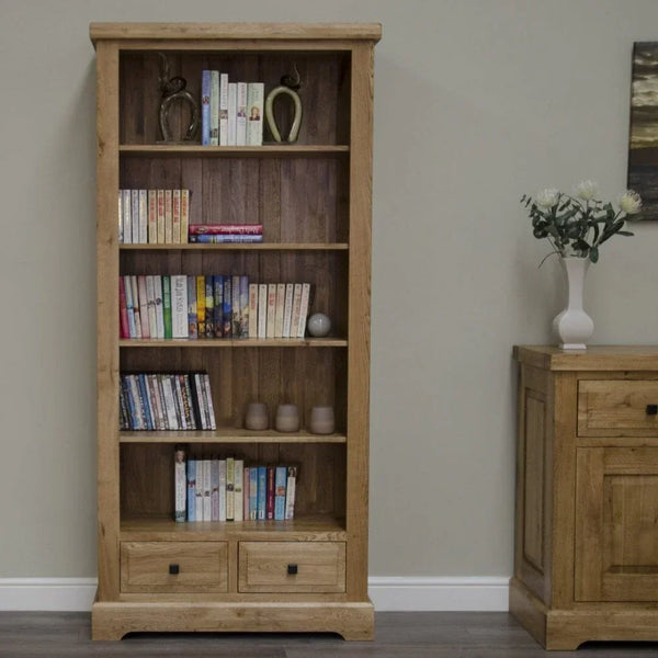 Buy oak bookcase with shelves and drawers online, wooden bookshelf for living room storage