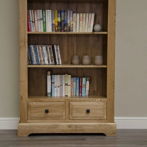 Buy wooden bookcase with shelves and drawers online, oak bookshelf, storage furniture
