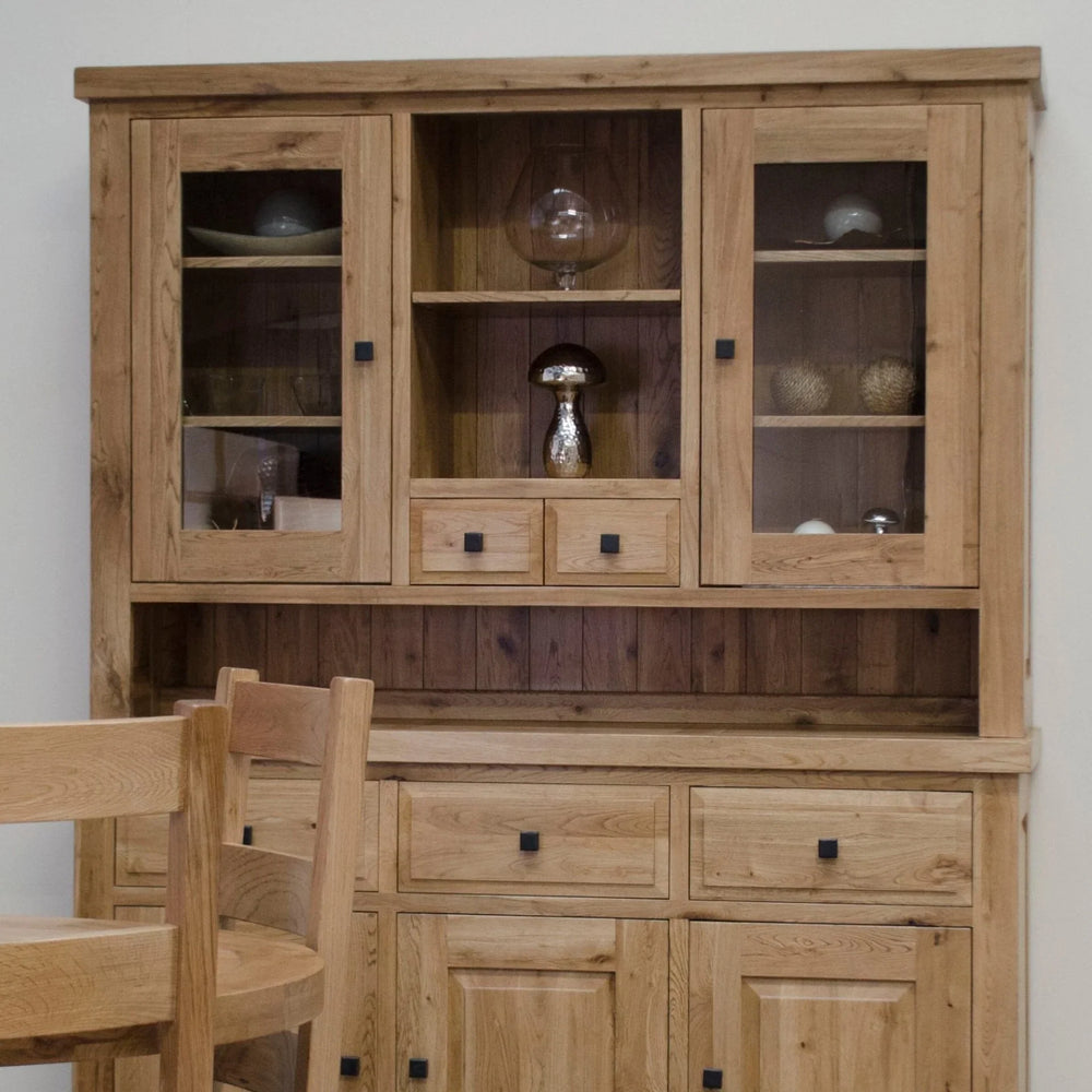 Buy solid oak display cabinet hutch online, rustic wooden sideboard with glass doors