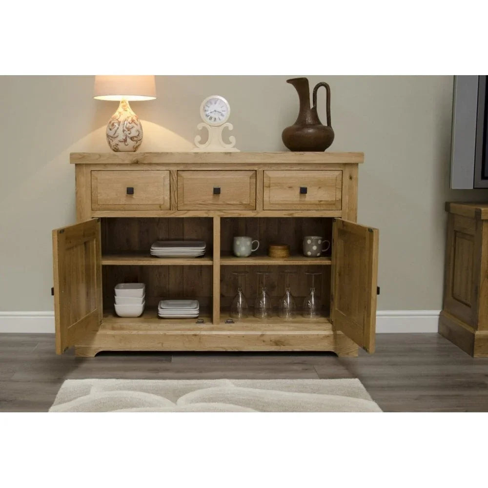 Buy rustic oak sideboard online, wooden cabinet with drawers, kitchen storage furniture