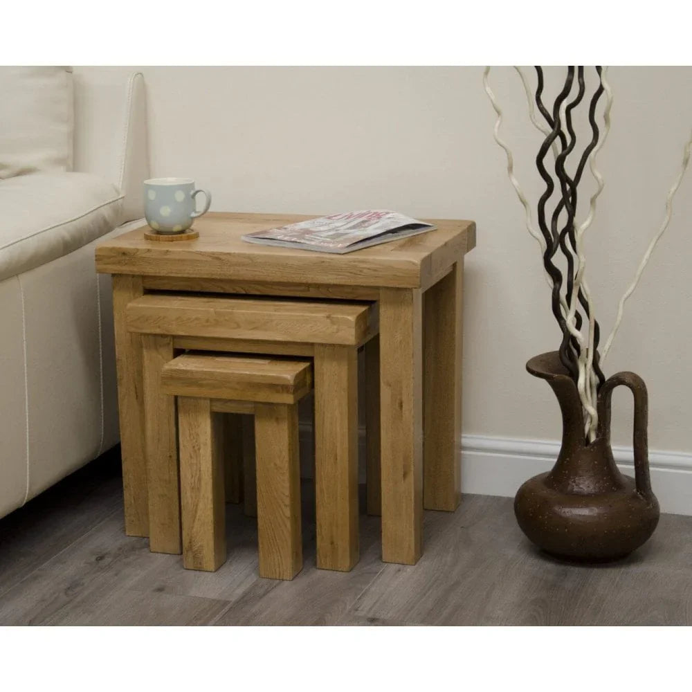 Buy oak nest of tables online, stacking side tables for living room, modern wood furniture