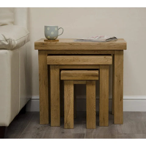 Buy oak nest of tables online, solid wood side tables for living room, modern home furniture