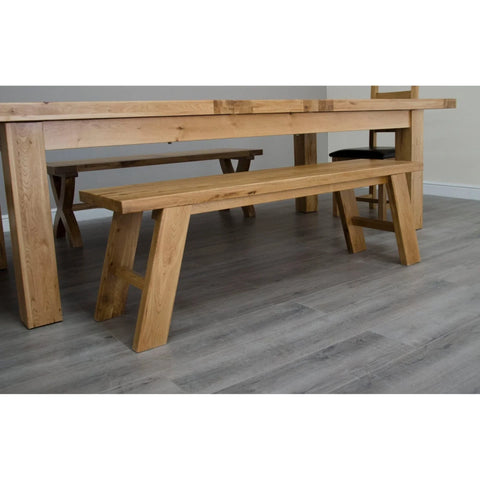Buy solid oak dining bench set online, rustic wooden furniture for kitchen or dining room