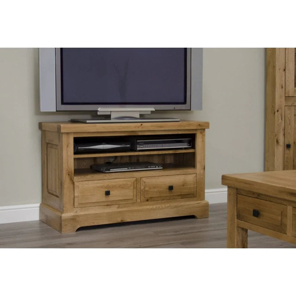 Buy oak TV stand cabinet online, wooden media unit with drawers, rustic living room furniture
