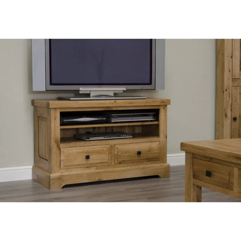 Buy oak TV stand cabinet online, wooden media unit with drawers, rustic living room furniture