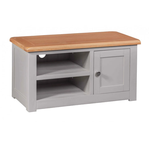 Buy grey wooden TV unit with shelves and cabinet online, living room storage furniture