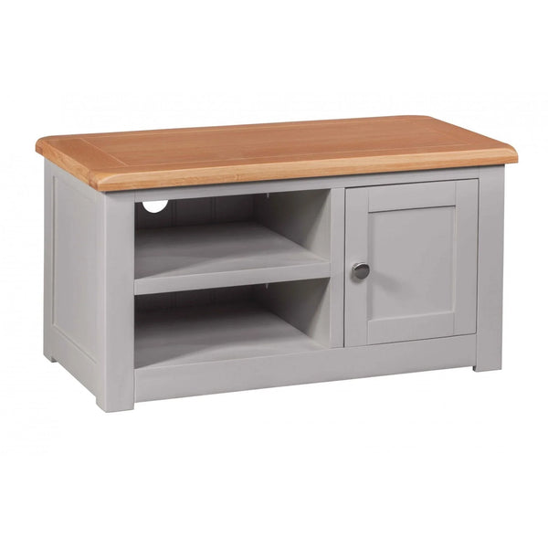 Buy grey wooden TV unit with shelves and cabinet online, living room storage furniture