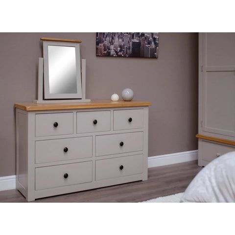 Buy grey wooden dresser with mirror online, modern bedroom furniture for sale
