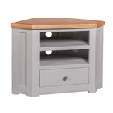 Buy corner TV unit with shelf and drawer online, modern grey wooden TV cabinet for living room