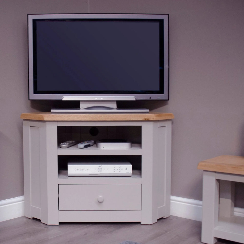 Buy corner TV stand with storage online, wooden media console, modern entertainment unit