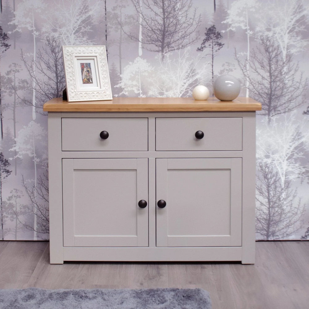 Buy sideboard cabinet online, grey cupboard with wood top, modern storage furniture for sale