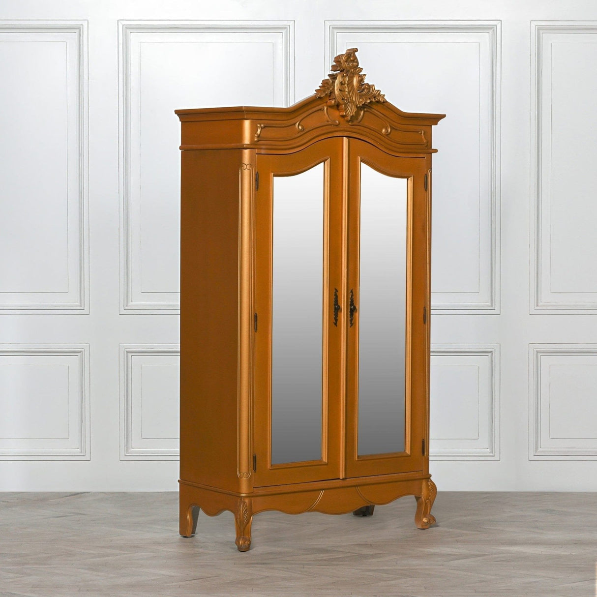 French Style Carved Double Full Mirrored Armoire