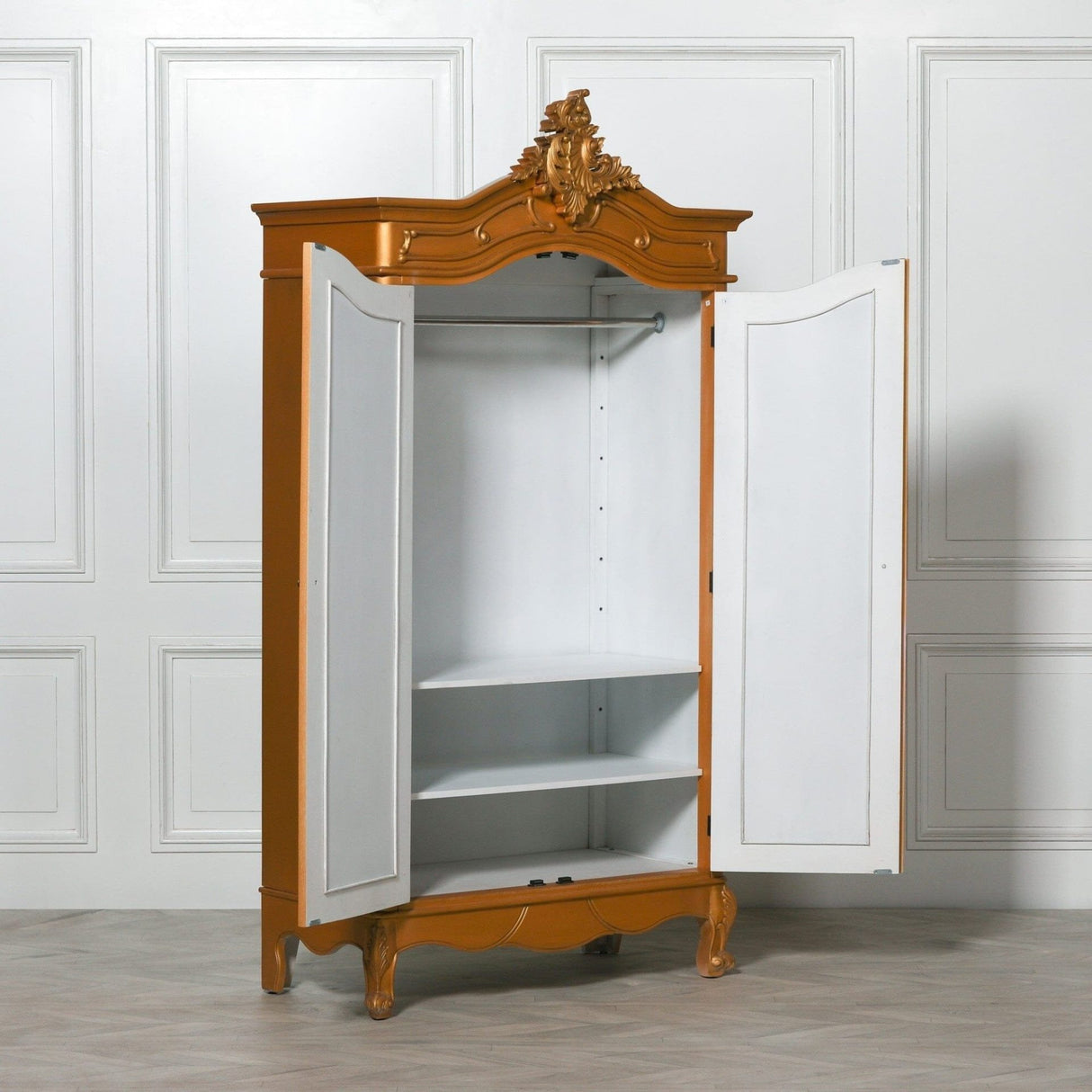 French Style Carved Double Full Mirrored Armoire
