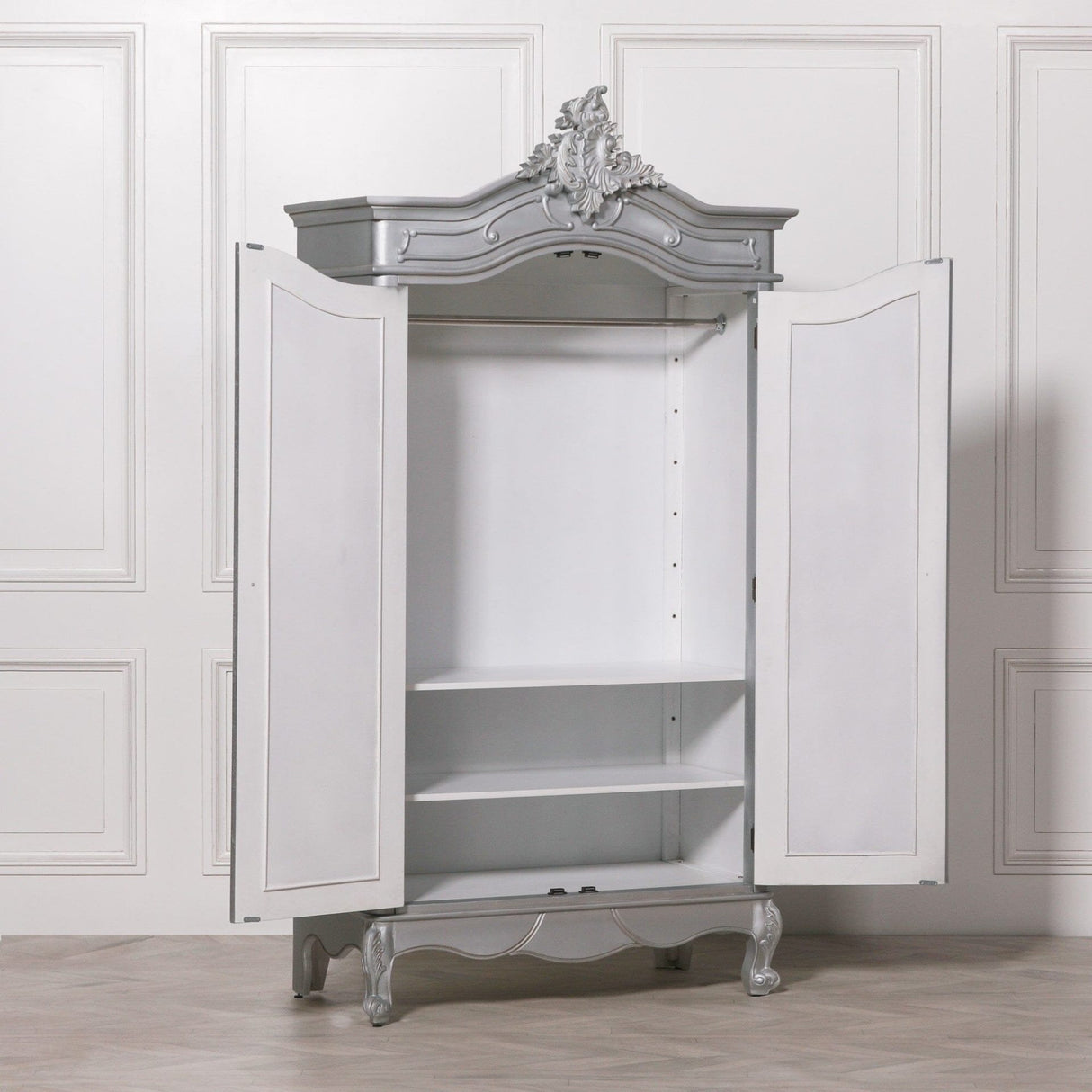 French Style Carved Double Full Mirrored Armoire