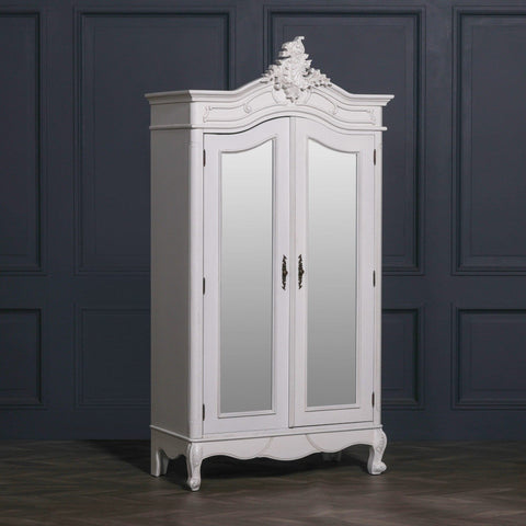 French Style Carved Double Full Mirrored Armoire