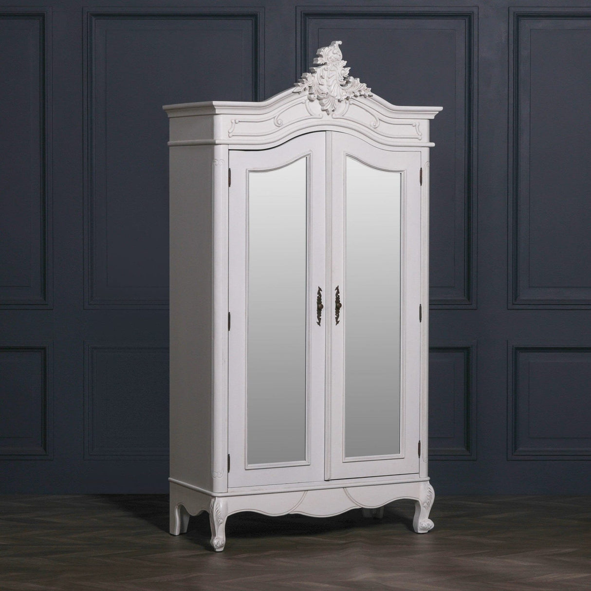 French Style Carved Double Full Mirrored Armoire