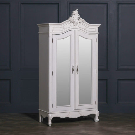 French Style Carved Double Full Mirrored Armoire