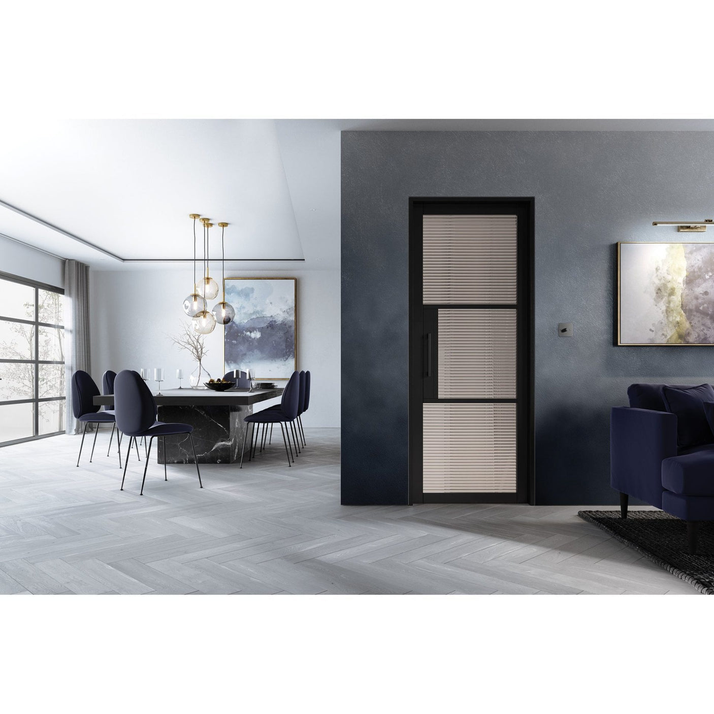 Black Tribeca Glazed 3L Reeded Door