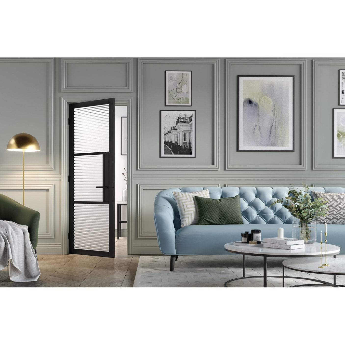 Black Tribeca Glazed 3L Reeded Door