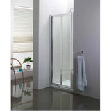 Frameless shower enclosure with sliding glass doors in modern bathroom
