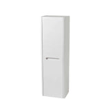 White tall storage cabinet with two doors and integrated handles