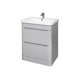 Grey bathroom vanity unit with two drawers and integrated white basin