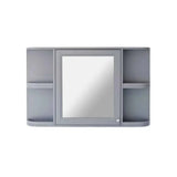 Grey wall-mounted bathroom cabinet with mirrored door and open side shelves
