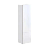 Tall white storage cabinet with double doors and minimalist design
