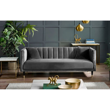 Salma Scalloped Back 3 Seater- Grey
