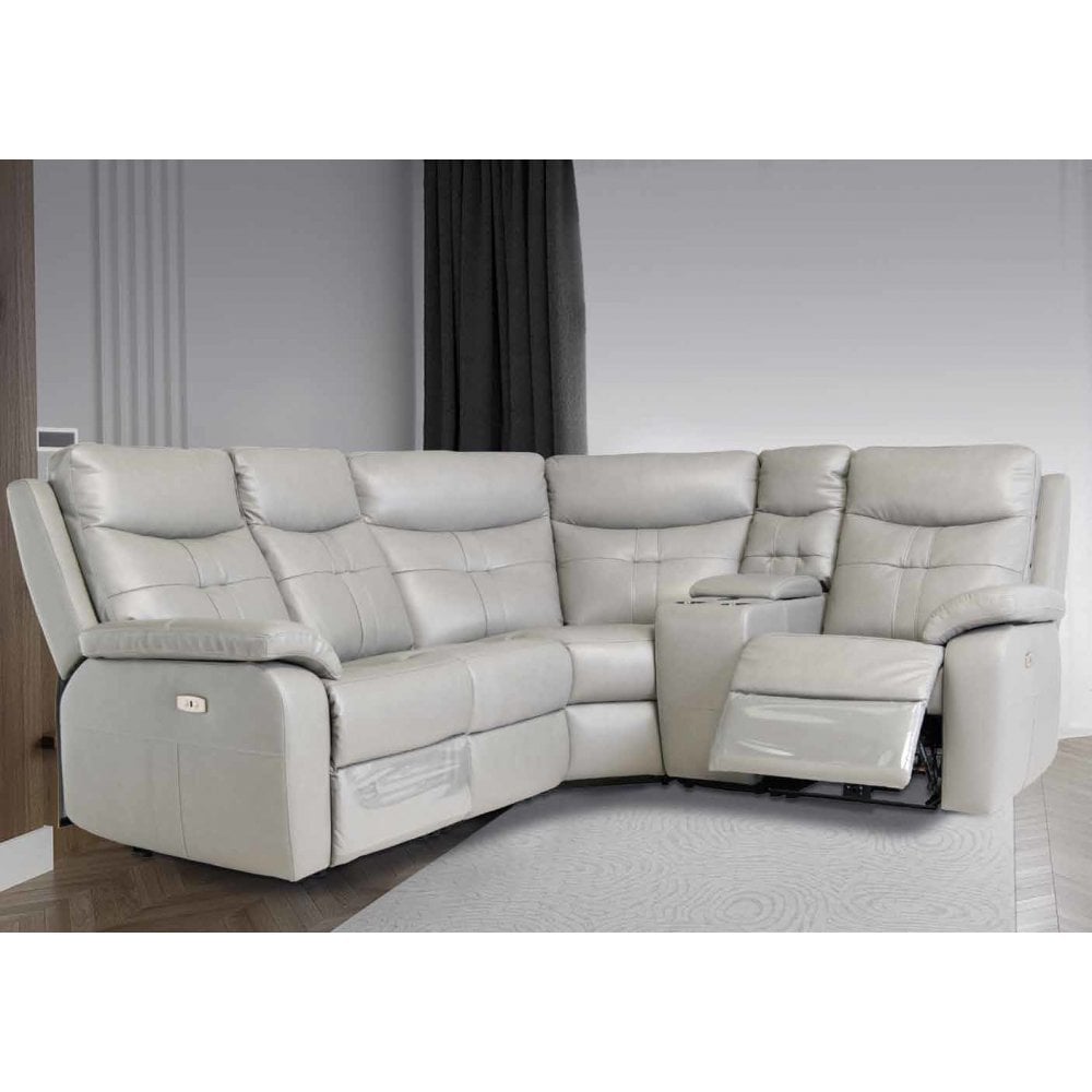 COLORADO CORNER GREY LEATHER ELECTRIC RECLINER CORNER SOFA-SOPHIA LEATHER ARMLESS SECTION - GREY