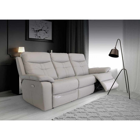 COLORADO LIGHTGREY LEATHER ELECTRIC RECLINER SOFA 3-SEATER