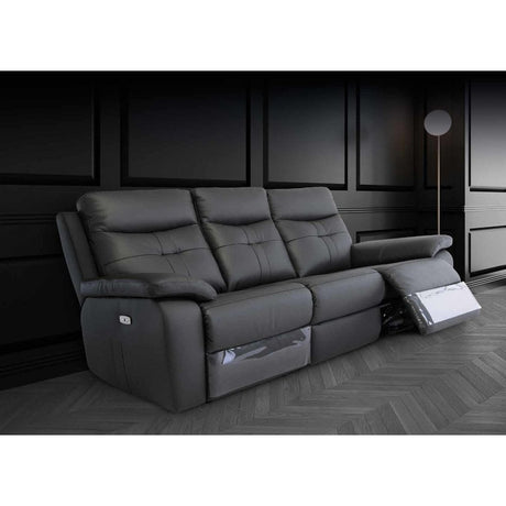 COLORADO CHARCOAL LEATHER ELECTRIC RECLINER SOFA 3-SEATER