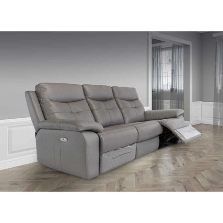 COLORADO GREY LEATHER ELECTRIC RECLINER SOFA 3-SEATER