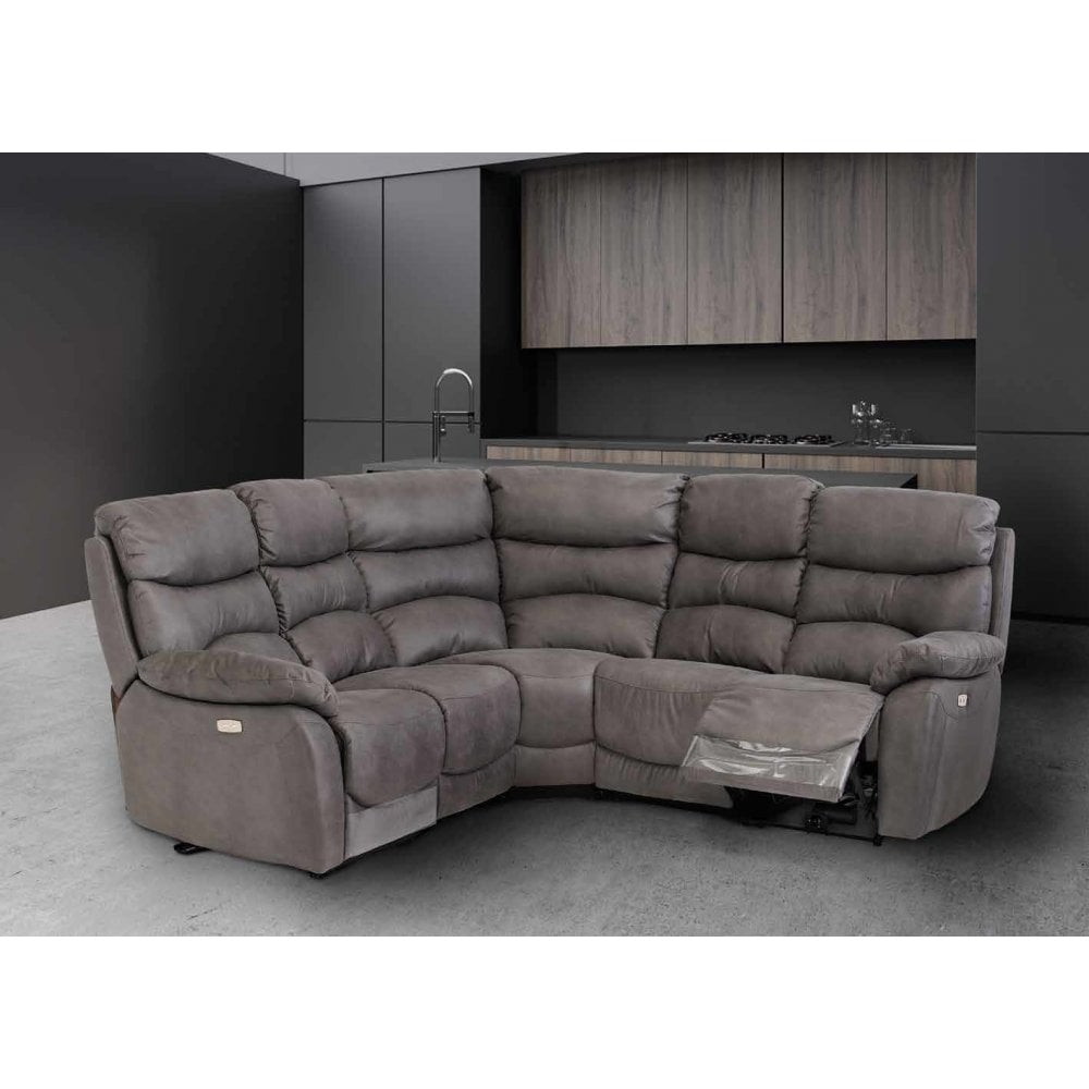 BERLIN CORNER GREY SOFT-TOUCH FABRIC RECLINER CORNER SOFA-BERLIN GREY LEFT HAND FACING ARMREST (RECLINER)