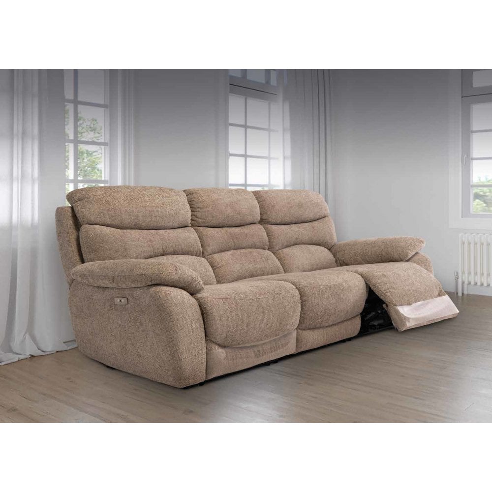 BERLIN SAND CHANEL FABRIC ELECTRIC RECLINER 3-SEATER