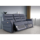 PHOENIX BLUE LEATHER ELECTRIC RECLINER 3-SEATER