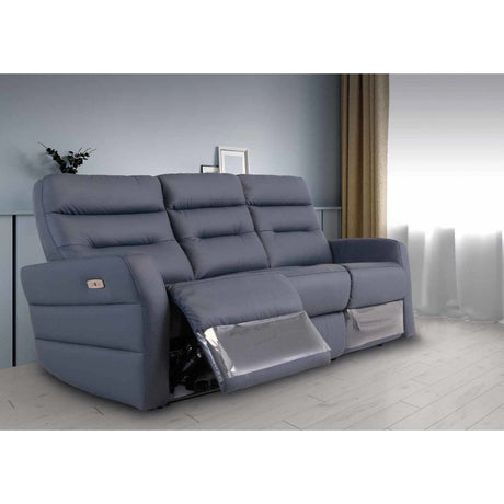 PHOENIX BLUE LEATHER ELECTRIC RECLINER 3-SEATER