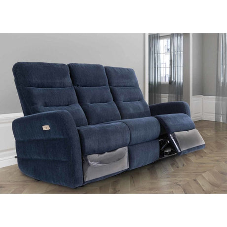 PHOENIX NAVY BLUE HERRINGBONE FABRIC ELECTRIC RECLINER 3-SEATER