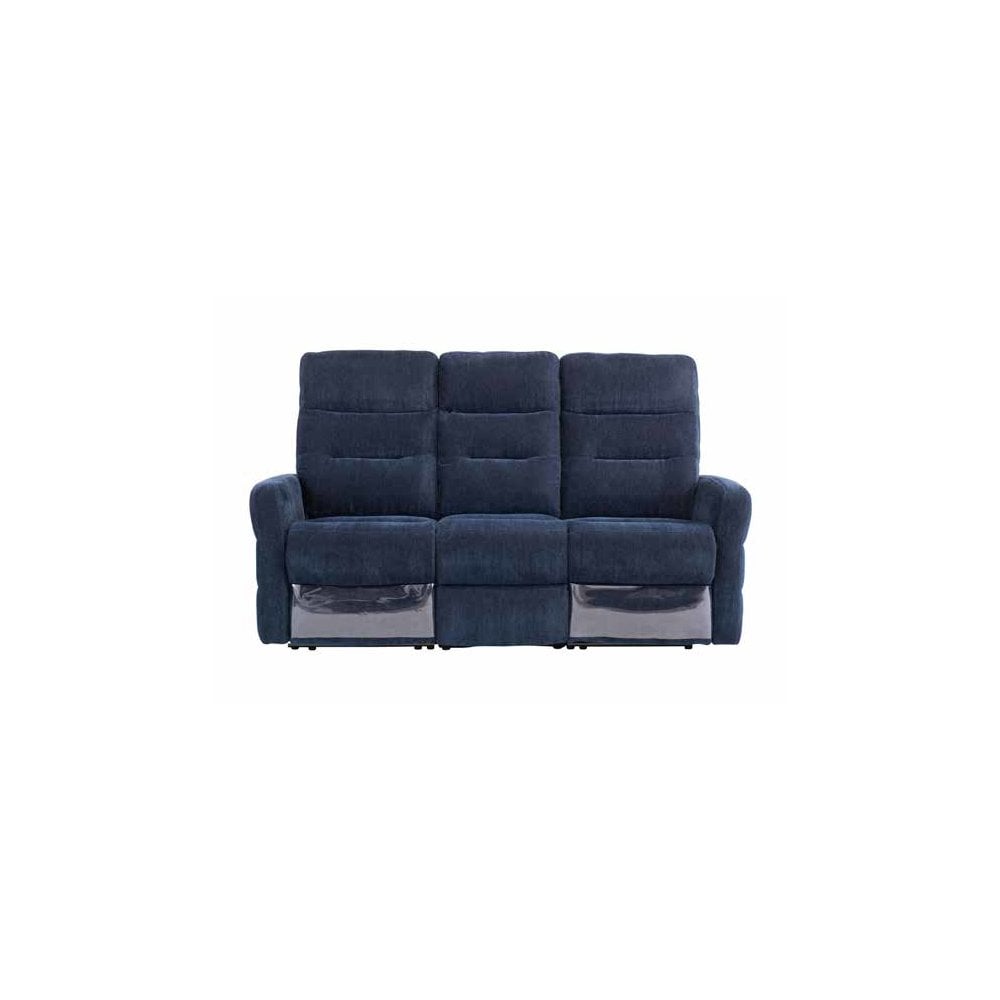 PHOENIX NAVY BLUE HERRINGBONE FABRIC ELECTRIC RECLINER 3-SEATER