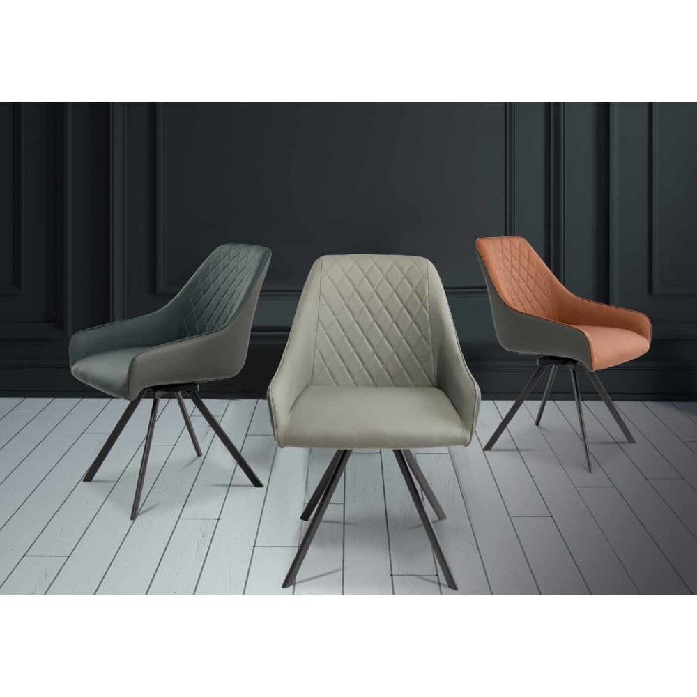 KANSAS FAUX LEATHER 360 SWIVEL DINING CHAIR DARK GREY / LIGHT GREY