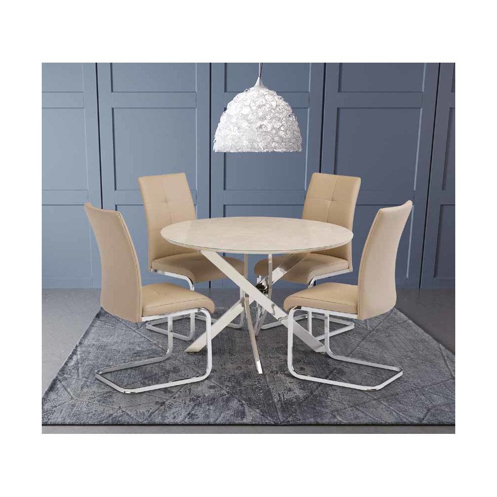 SEATTLE NATURAL MARBLE LOOK/CHROME LEGS 1.07M ROUND DINING TABLE