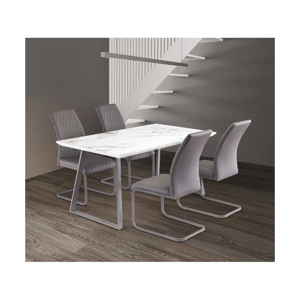 DUBLIN WHITE MARBLE/GREY LEG 1.4M DINING TABLE